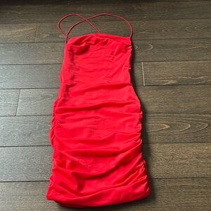 Women’s red open back tiger mist dress